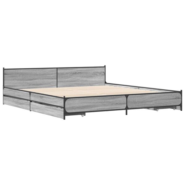 vidaXL Bettgestell mit Schubladen Grau Sonoma 200x200cm Holzwerkstoff