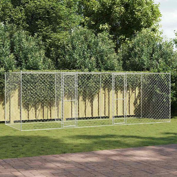 vidaXL Hundek&auml;fig Silber 600 x 200 x 200 cm Verzinkter Stahl