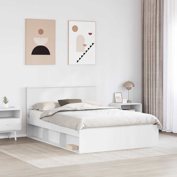 vidaXL Bettrahmen mit Kopfteil Wei&szlig; 140 x 200 cm Holzwerkstoff