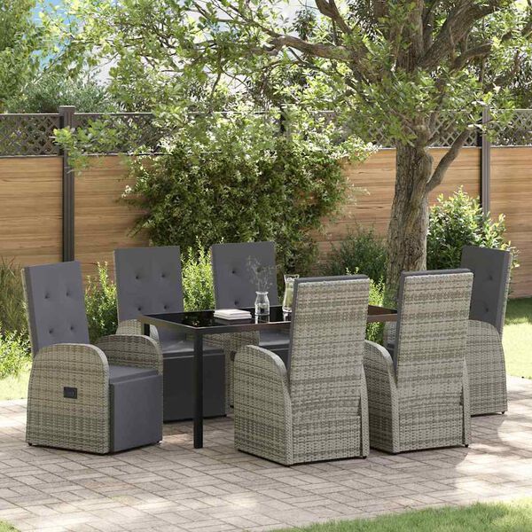 vidaXL Garten Essgruppe mit Kissen 7 pcs Grau Poly-Rattan