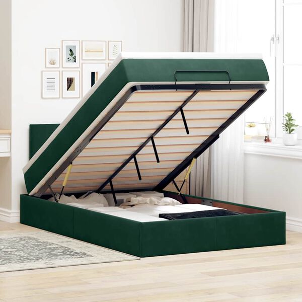 vidaXL Ottomane Bett mit Matratze & LEDs Dunkelgr&uuml;n 120x190 cm Samt