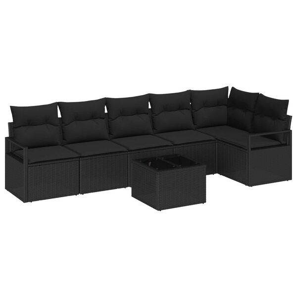vidaXL Sofa Set mit Kissen mit Speicher 7 pcs Schwarz Poly-Rattan