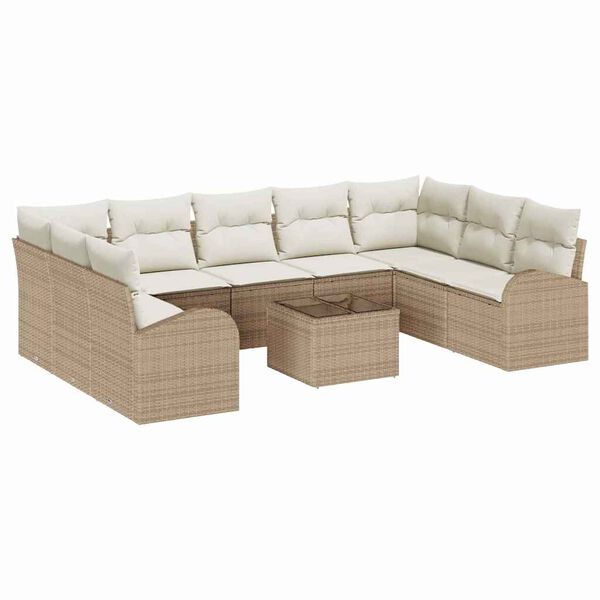 vidaXL Sofa Set mit Kissen 10 pcs Beige und Weiß Poly-Rattan