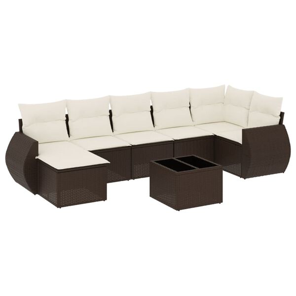 vidaXL 8-tlg. Garten-Sofagarnitur mit Kissen Braun Poly Rattan