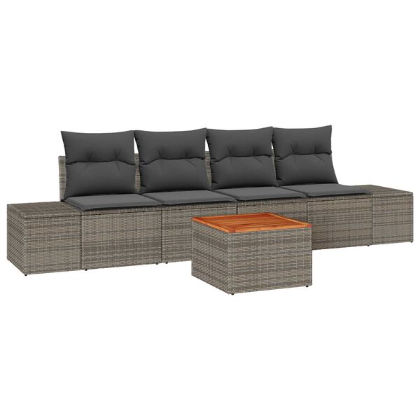 vidaXL Garten-Sofa-Set mit Kissen 5 pcs Grau Poly Rattan