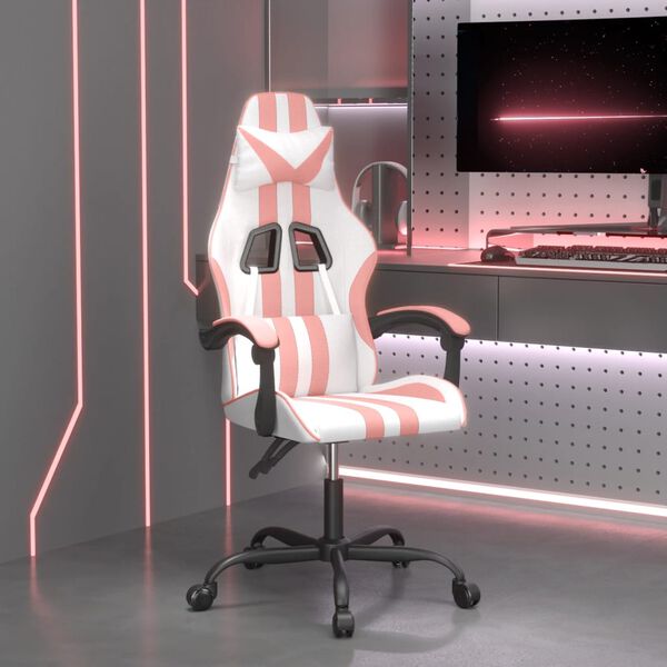 vidaXL Gaming-Stuhl Drehbar Wei&szlig; und Rosa Kunstleder