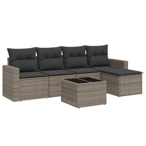 vidaXL 6-tlg. Garten-Sofagarnitur mit Kissen Grau Poly Rattan