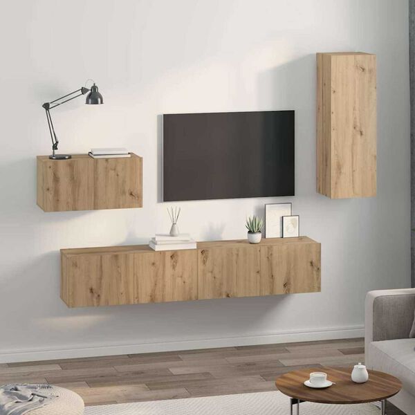 vidaXL Wand-TV-Schrank Wandmontiert 4 pcs Artisan-Eiche Holzwerkstoff
