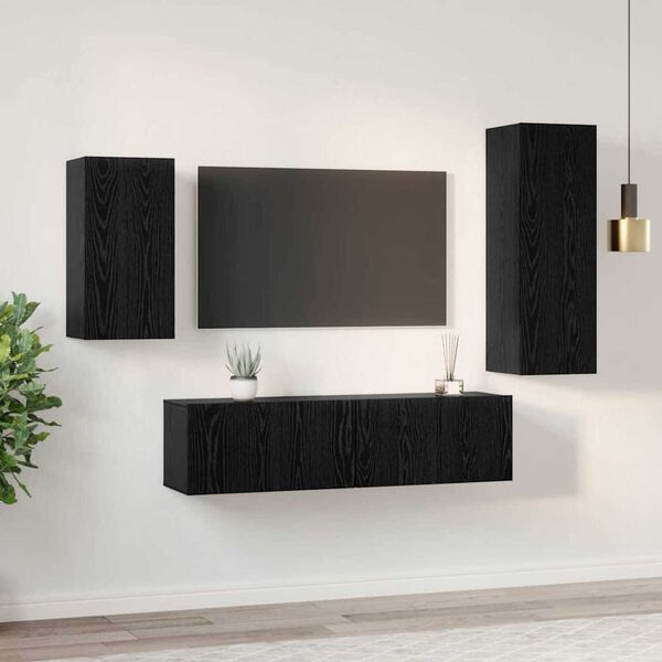 vidaXL TV-Schrankset 4 pcs Schwarz Eichen-Optik Holzwerkstoff