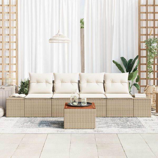 vidaXL Gartensofa-set mit Speicher 5 pcs Beige und Creme Poly-Rattan