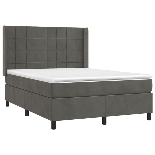 vidaXL Boxspringbett mit Matratze & LED Dunkelgrau 140x190 cm Samt