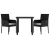 vidaXL 3-tlg. Garten-Essgruppe mit Kissen Schwarz Poly Rattan