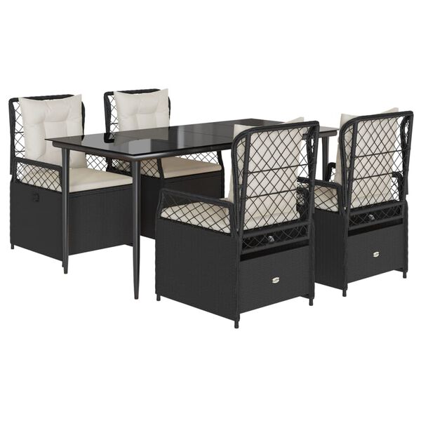 vidaXL 5-tlg. Garten-Essgruppe mit Kissen Schwarz Poly Rattan