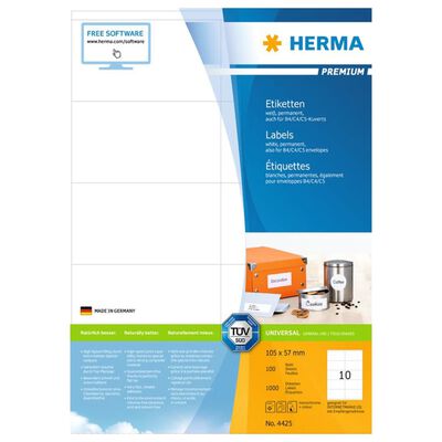 HERMA Etiketten PREMIUM Permanent Haftend A4 105x57 mm 100 Blätter