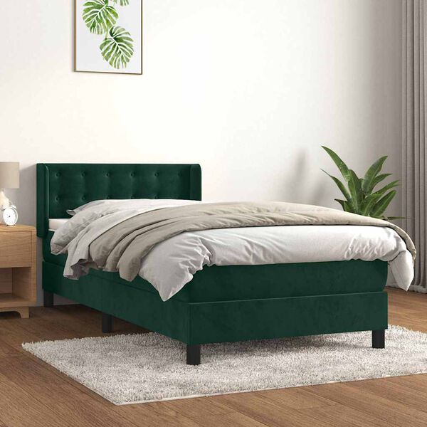 vidaXL Boxspringbett mit Matratze Dunkelgr&uuml;n 80x200 cm Samt