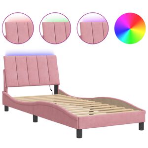 vidaXL Bettgestell mit LED ohne Matratze "Hanko" Rosa 90x200 cm Samt
