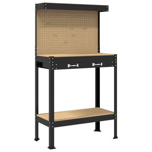 vidaXL Werkb&auml;nke mit Schubladen Schwarz 81 x 41 x 145 cm Holzwerkstoff