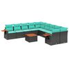 vidaXL 11-tlg. Garten-Sofagarnitur mit Kissen Schwarz Poly Rattan