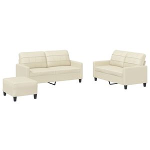 vidaXL 3-tlg. Sofagarnitur mit Kissen Creme Kunstleder