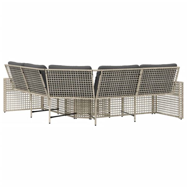 vidaXL Gartensofa in L-Form mit Kissen und Fu&szlig;bank Hellgrau Polyrattan