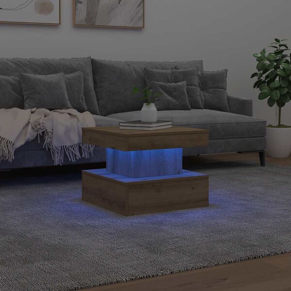 vidaXL Couchtisch mit LED-Leuchten Artisan-Eiche 50x50x40 cm
