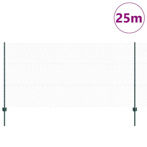 vidaXL Zaun mit Pfosten Gr&uuml;n 1,2 x 25 m Stahl