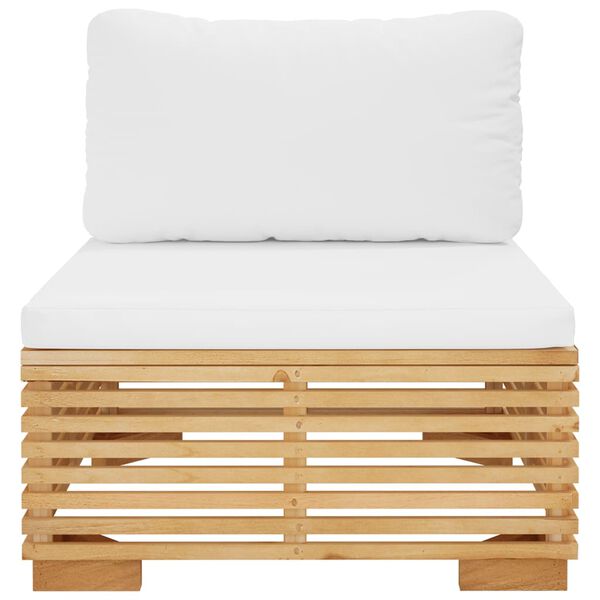 vidaXL Garten-Mittelsofa mit Creme Kissen Massivholz Teak
