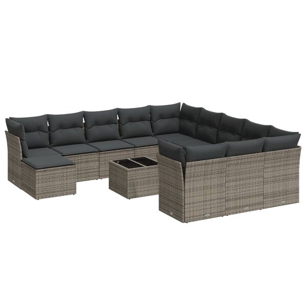 vidaXL 13-tlg. Garten-Sofagarnitur mit Kissen Grau Poly Rattan