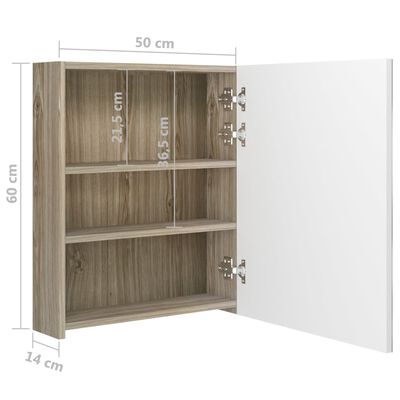 vidaXL LED-Bad-Spiegelschrank Weiß und Eichen-Optik 50x14x60 cm