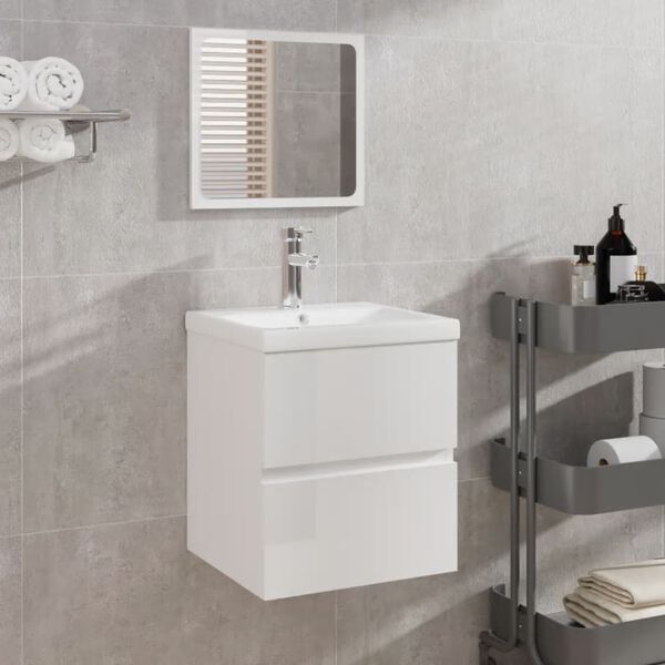 vidaXL Badschrank mit Spiegel Hochglanz-Wei&szlig; Holzwerkstoff