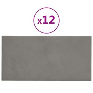 vidaXL Wandpaneele 12 Stk. Hellgrau 30x15 cm Samt 0,54 m&sup2;