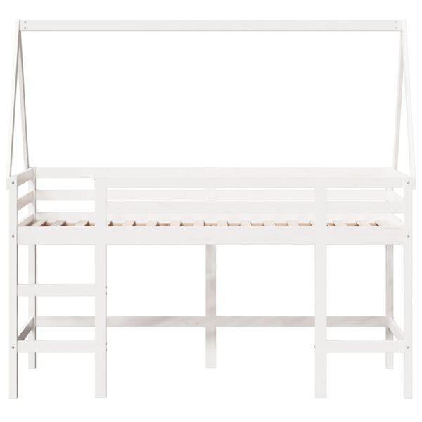 vidaXL Hochbett mit Leiter und Dach Wei&szlig; 90x190 cm Massivholz Kiefer