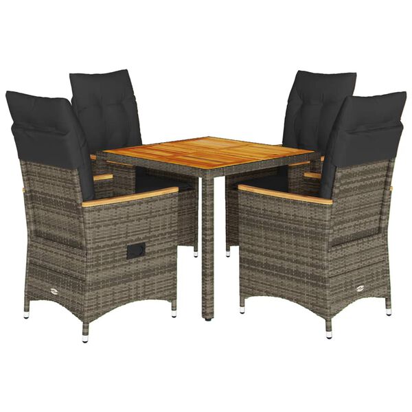 vidaXL 5-tlg. Garten-Essgruppe mit Kissen Grau Poly Rattan
