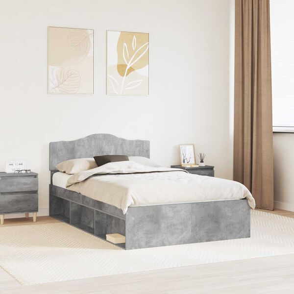 vidaXL Bettrahmen Beton Grau 135 x 190 cm Massives Kiefernholz