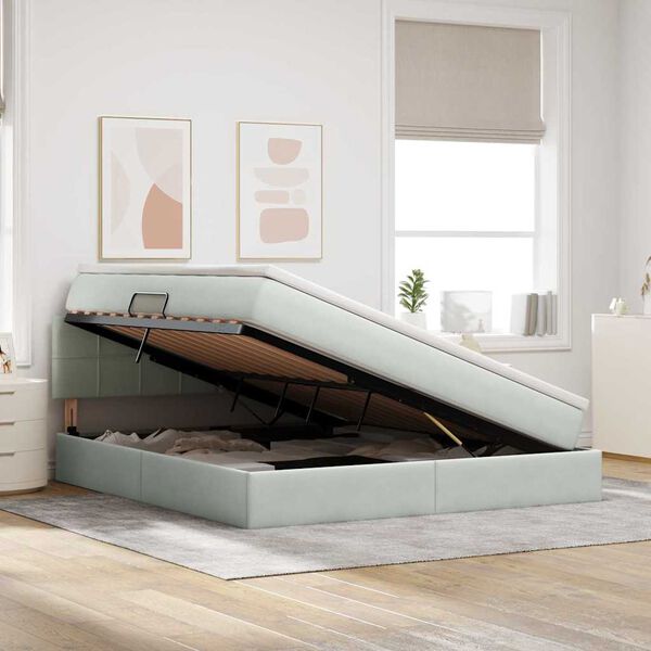 vidaXL Aufbewahrungsbett mit Matratze Hellgrau 160 x 200 cm Samt