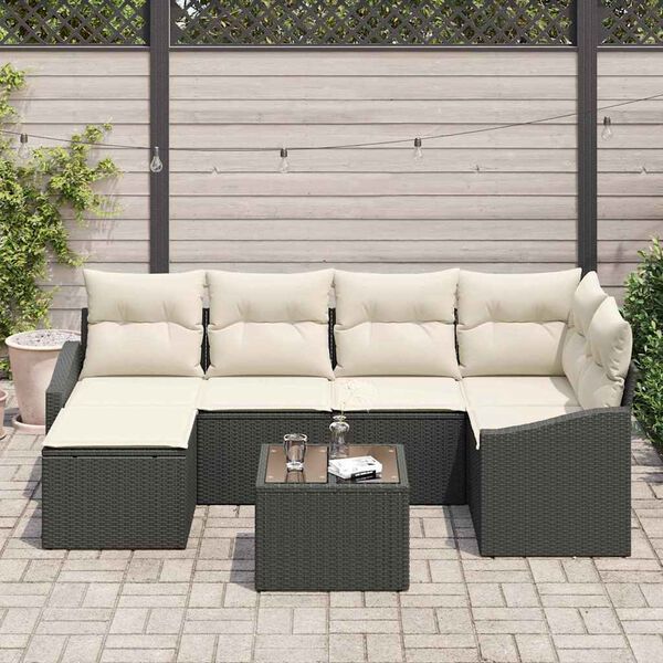 vidaXL Sofa Set mit Kissen 7 pcs Schwarz Poly Rattan