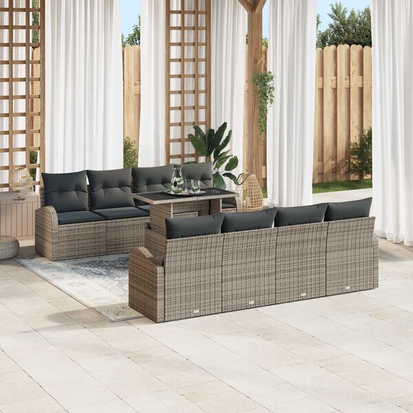 vidaXL Gartensofa-set mit Speicher 9 pcs Grau Poly-Rattan