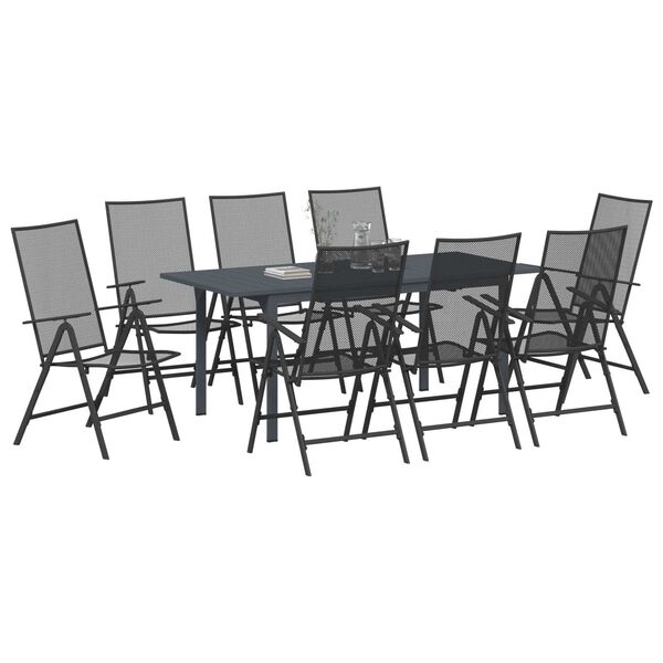 vidaXL Garten Essgruppe 9 pcs Anthrazit Pulverbeschichteter Stahl