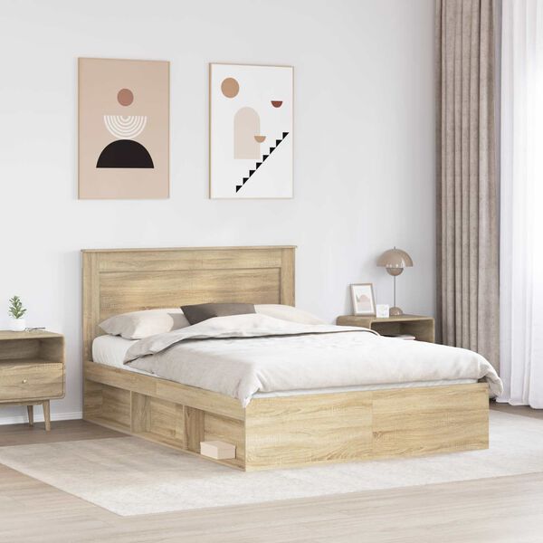 vidaXL Bettrahmen Sonoma 140 x 190 cm Massives Kiefernholz