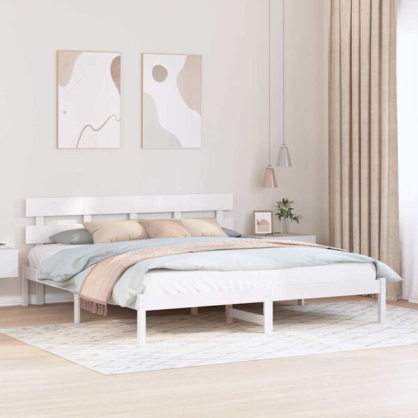 vidaXL Bettgestell mit Kopfteil Wei&szlig; 180 x 200 cm Massivholz Kiefer