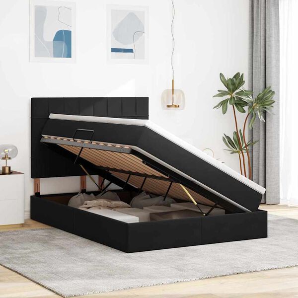 vidaXL Bett mit Stauraum und LED mit LED Schwarz 140 x 200 cm Samt