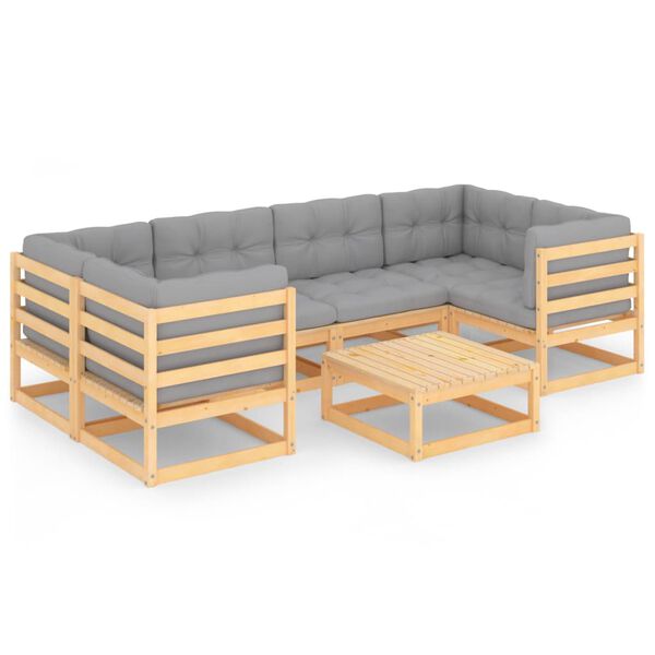 vidaXL 7-tlg. Garten-Lounge-Set mit Kissen Massivholz Kiefer