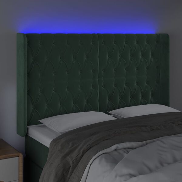 vidaXL LED Kopfteil Dunkelgr&uuml;n 147x16x118/128 cm Samt