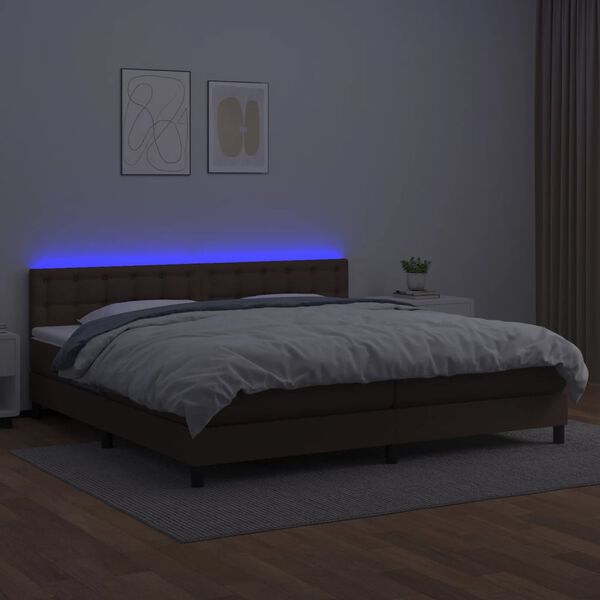 vidaXL Boxspringbett mit Matratze & LED Braun 200x200 cm Kunstleder