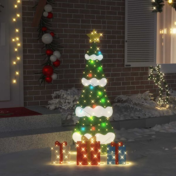 vidaXL Beleuchteter Weihnachtsbaum mit 3 Geschenkboxen 2D Warm Wei&szlig;