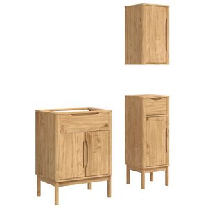 vidaXL Badezimmerm&ouml;bel-Set mit T&uuml;r 3 pcs Wachsbraun Massivholz Kiefer