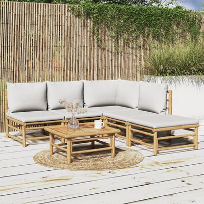 vidaXL 6-tlg. Garten-Lounge-Set mit Hellgrauen Kissen Bambus