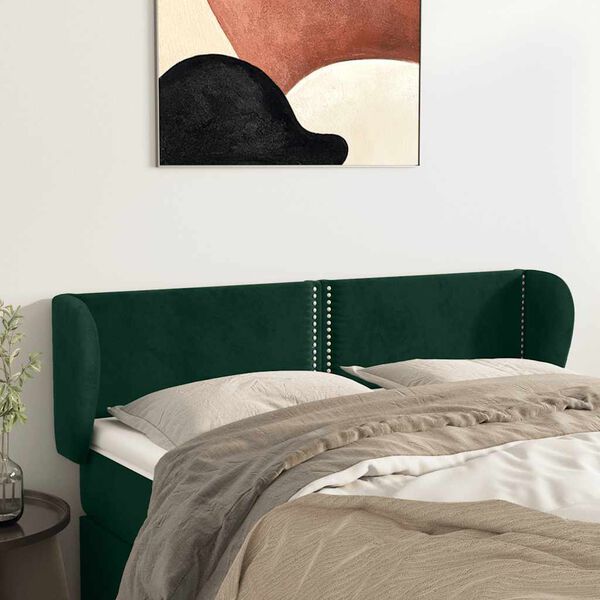 vidaXL Kopfteil mit Ohren Dunkelgr&uuml;n 147x23x78/88 cm Samt