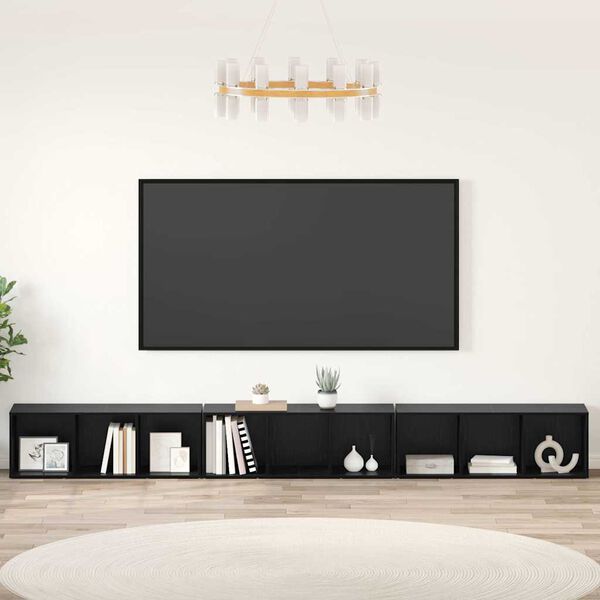 vidaXL TV-Schrankset 3 pcs Schwarz Eichen-Optik 37 x 35 x 107 cm