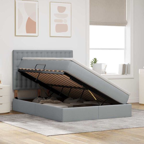 vidaXL Bett mit Stauraum und LED Hellgrau 140 x 190 cm Polyester